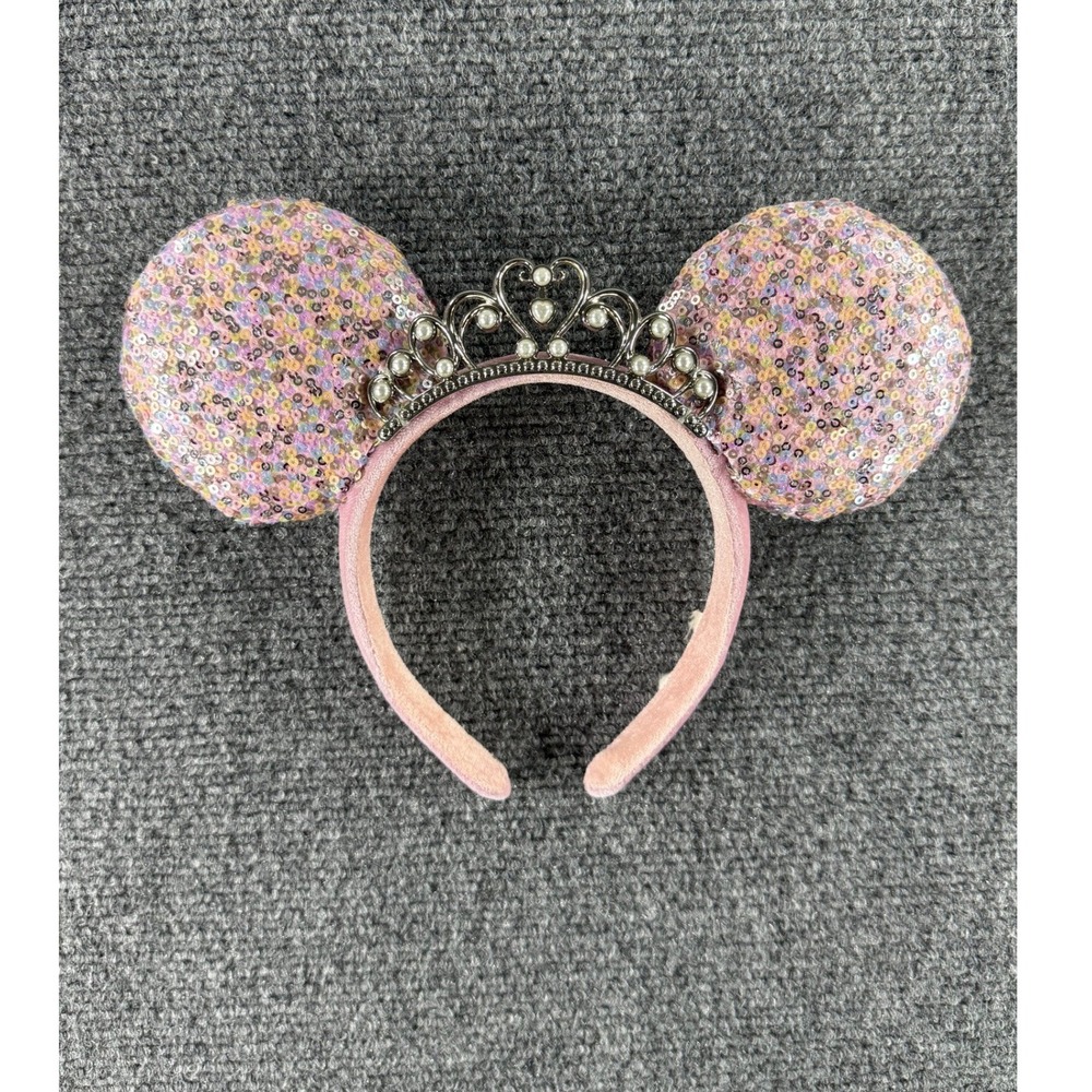 Disney Minnie Mouse Ears Headband Princess Tiara Pink Purple Sequin Pearl Crown